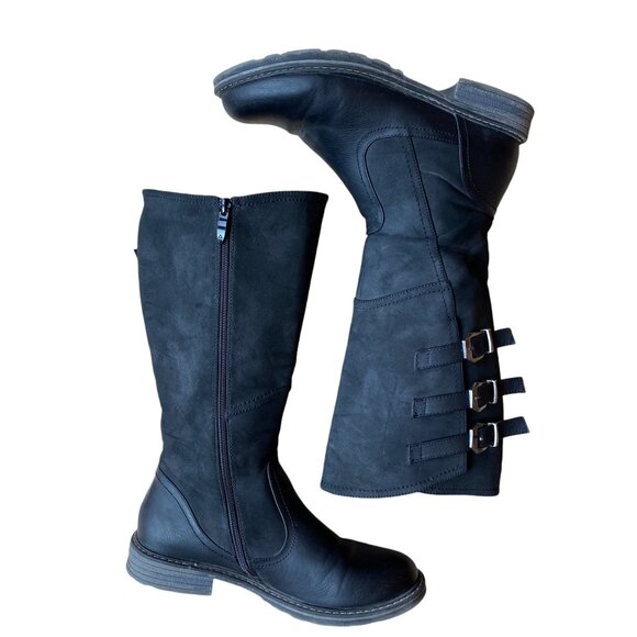 Patrizia Dercetis Faux Leather Suede Tall Boot Black Buckle Riding Country-8 - Picture 6 of 16